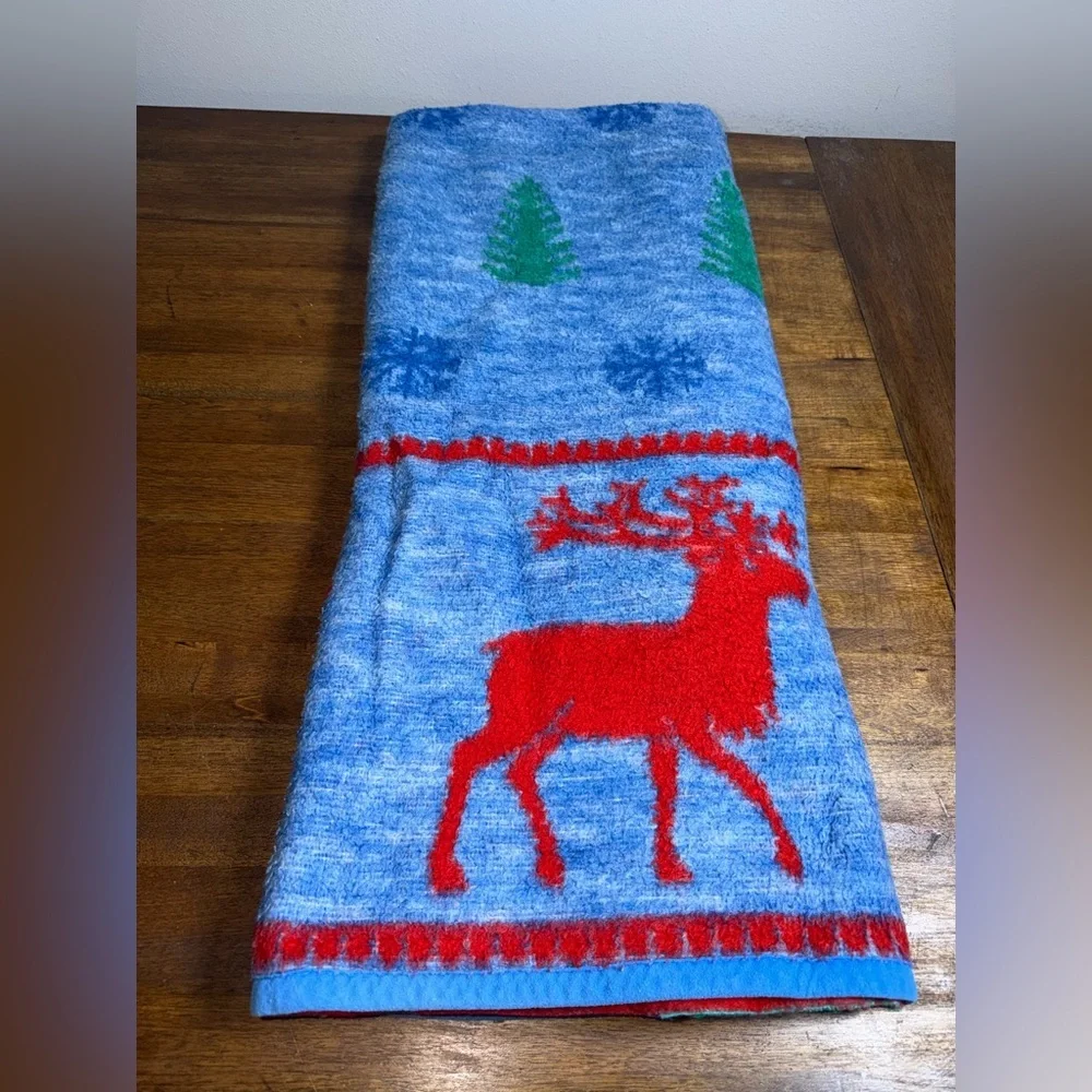 Vtg Biederlack Christmas Throw Tree Reindeer Reversible Blanket 58x68